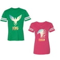 thumbnail image 1 of King Queen Eagle Sunny Unisex Couple Matching Cotton Jersey style T-Shirt Contrasting stripes on sleeves (Men Green / Women Pink) (Men XL / Women XXL), 1 of 3