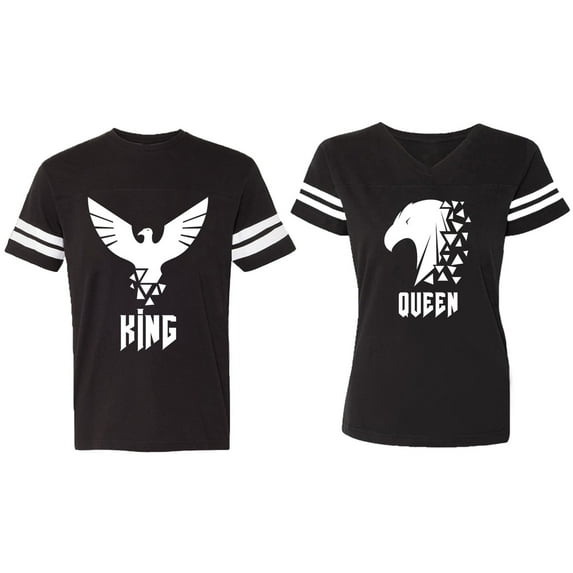 King Queen Eagle White Matching Couple Cotton Jerseys (Men Black / Women Black) (Men S / Women S)