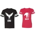 thumbnail image 1 of King Queen Eagle White Matching Couple Cotton Jerseys (Men Black / Women Red) (Men L / Women L), 1 of 3