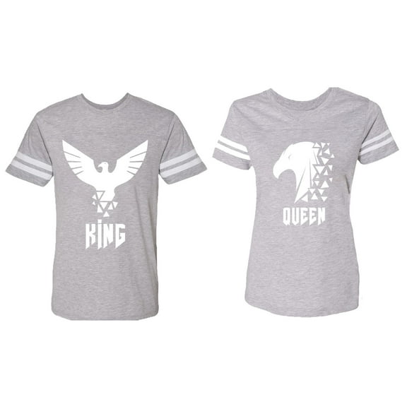 King Queen Eagle White Matching Couple Cotton Jerseys (Men Heather / Women Heather) (Men M / Women XL)