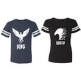 thumbnail image 1 of King Queen Eagle White Matching Couple Cotton Jerseys (Men Navy / Women Black) (Men L / Women XL), 1 of 3
