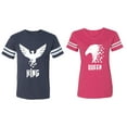 thumbnail image 1 of King Queen Eagle White Matching Couple Cotton Jerseys (Men Navy / Women Pink) (Men L / Women XL), 1 of 3