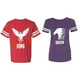 thumbnail image 1 of King Queen Eagle White Matching Couple Cotton Jerseys (Men Red / Women Purple) (Men M / Women L), 1 of 3
