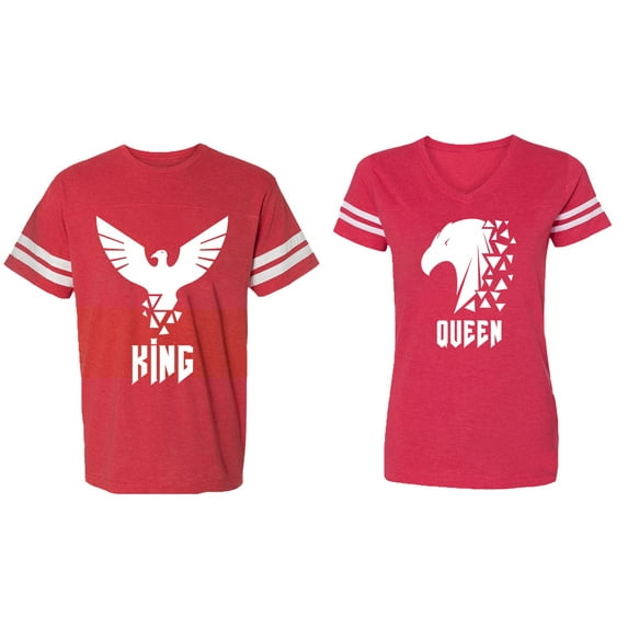 King Queen Eagle White Matching Couple Cotton Jerseys (Men Red / Women Red) (Men XXL / Women L)
