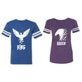 thumbnail image 1 of King Queen Eagle White Matching Couple Cotton Jerseys (Men Royal / Women Purple) (Men M / Women M), 1 of 3