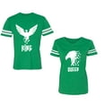 thumbnail image 1 of King Queen Eagle White Unisex Couple Matching Cotton Jersey style T-Shirt Contrasting stripes on sleeves (Men Green / Women Green) (Men L / Women L), 1 of 3