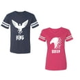 thumbnail image 1 of King Queen Eagle White Unisex Couple Matching Cotton Jersey style T-Shirt Contrasting stripes on sleeves (Men Navy / Women Pink) (Men XL / Women XXL), 1 of 3