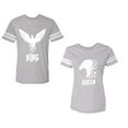 thumbnail image 1 of King Queen Eagle White Unisex Couple Matching Cotton Jersey style T-Shirt Contrasting stripes on sleeves (Men Heather / Women Heather) (Men S / Women XXL), 1 of 3
