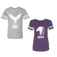 thumbnail image 1 of King Queen Eagle White Unisex Couple Matching Cotton Jersey style T-Shirt Contrasting stripes on sleeves (Men Heather / Women Purple) (Men XXL / Women XL), 1 of 3