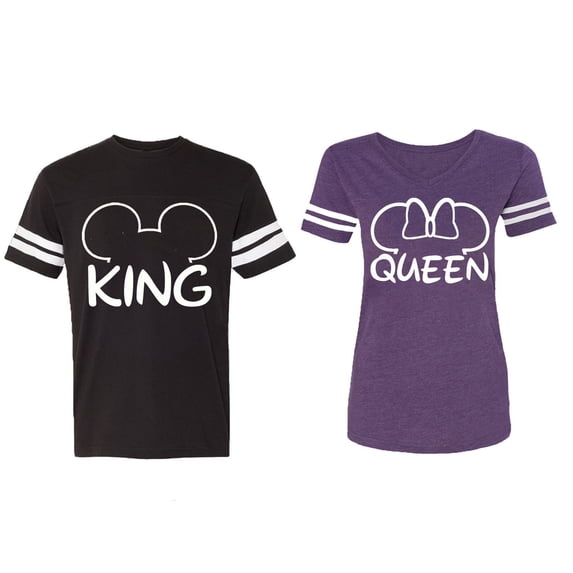 King Queen Ear Matching Couple Cotton Jerseys (Men Black / Women Purple) (Men XL / Women XXL)