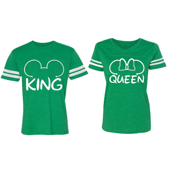 King Queen Ear Matching Couple Cotton Jerseys (Men Green / Women Green) (Men M / Women XL)
