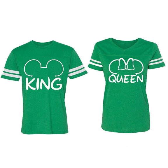 King Queen Ear Matching Couple Cotton Jerseys (Men Green / Women Green) (Men XXL / Women M)