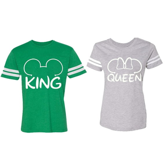 King Queen Ear Matching Couple Cotton Jerseys (Men Green / Women Heather) (Men L / Women M)