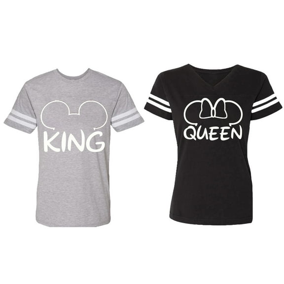 King Queen Ear Matching Couple Cotton Jerseys (Men Heather / Women Black) (Men S / Women S)
