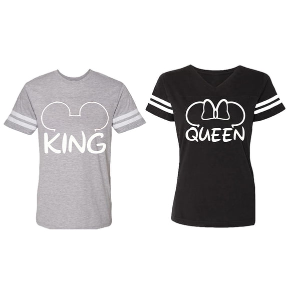 King Queen Ear Matching Couple Cotton Jerseys (Men Heather / Women Black) (Men XXL / Women XXL)
