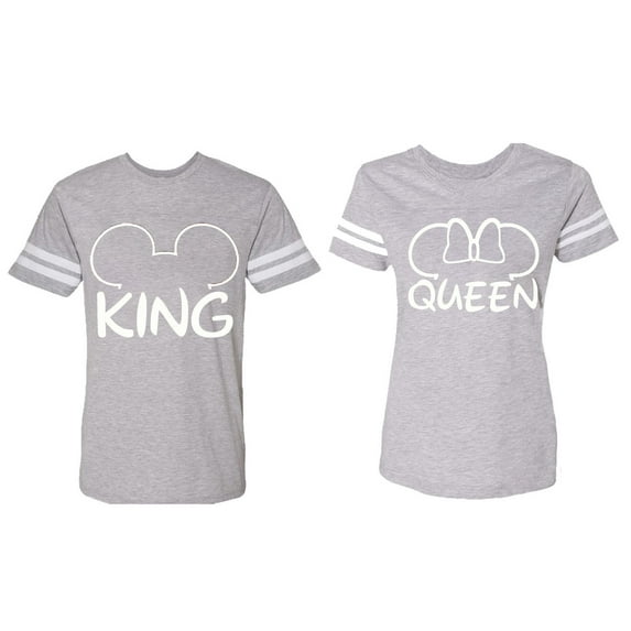 King Queen Ear Matching Couple Cotton Jerseys (Men Heather / Women Heather) (Men XXL / Women L)