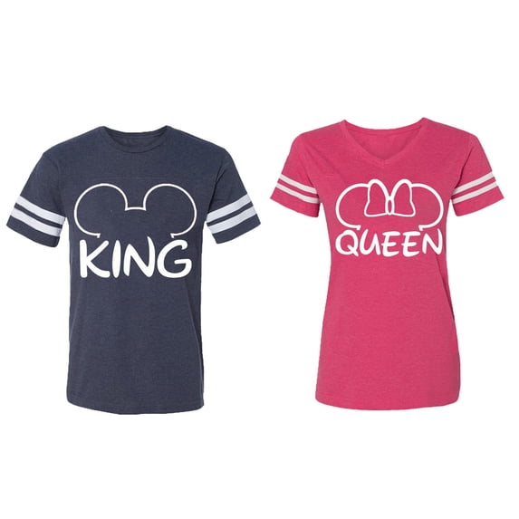 King Queen Ear Matching Couple Cotton Jerseys (Men Navy / Women Pink) (Men S / Women XXL)