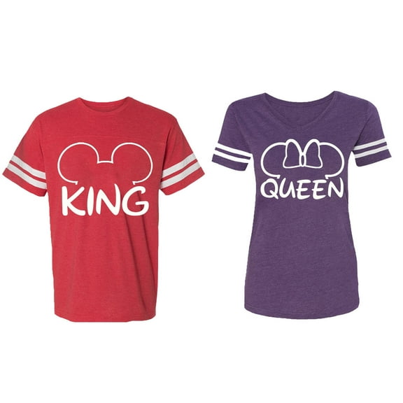 King Queen Ear Matching Couple Cotton Jerseys (Men Red / Women Purple) (Men M / Women XL)