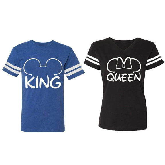 King Queen Ear Matching Couple Cotton Jerseys (Men Royal / Women Black) (Men S / Women M)
