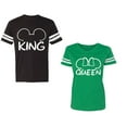 thumbnail image 1 of King Queen Ear Unisex Couple Matching Cotton Jersey style T-Shirt Contrasting stripes on sleeves (Men Black / Women Green) (Men M / Women M), 1 of 3