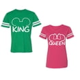 thumbnail image 1 of King Queen Ear Unisex Couple Matching Cotton Jersey style T-Shirt Contrasting stripes on sleeves (Men Green / Women Pink) (Men XL / Women XL), 1 of 3