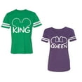 thumbnail image 1 of King Queen Ear Unisex Couple Matching Cotton Jersey style T-Shirt Contrasting stripes on sleeves (Men Green / Women Purple) (Men XXXL / Women XXL), 1 of 3