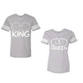 thumbnail image 1 of King Queen Ear Unisex Couple Matching Cotton Jersey style T-Shirt Contrasting stripes on sleeves (Men Heather / Women Heather) (Men L / Women S), 1 of 3