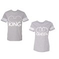 thumbnail image 1 of King Queen Ear Unisex Couple Matching Cotton Jersey style T-Shirt Contrasting stripes on sleeves (Men Heather / Women Heather) (Men S / Women M), 1 of 3