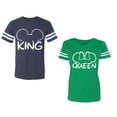 thumbnail image 1 of King Queen Ear Unisex Couple Matching Cotton Jersey style T-Shirt Contrasting stripes on sleeves (Men Navy / Women Green) (Men XL / Women L), 1 of 3