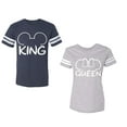 thumbnail image 1 of King Queen Ear Unisex Couple Matching Cotton Jersey style T-Shirt Contrasting stripes on sleeves (Men Navy / Women Heather) (Men XXL / Women M), 1 of 3