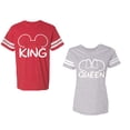 thumbnail image 1 of King Queen Ear Unisex Couple Matching Cotton Jersey style T-Shirt Contrasting stripes on sleeves (Men Red / Women Heather) (Men XL / Women XL), 1 of 3