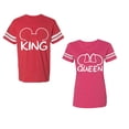 thumbnail image 1 of King Queen Ear Unisex Couple Matching Cotton Jersey style T-Shirt Contrasting stripes on sleeves (Men Red / Women Pink) (Men S / Women L), 1 of 3