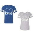 thumbnail image 1 of King Queen Ear Unisex Couple Matching Cotton Jersey style T-Shirt Contrasting stripes on sleeves (Men Royal / Women Heather) (Men L / Women M), 1 of 3