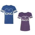 thumbnail image 1 of King Queen Ear Unisex Couple Matching Cotton Jersey style T-Shirt Contrasting stripes on sleeves (Men Royal / Women Purple) (Men M / Women XXL), 1 of 3