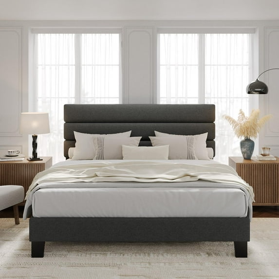 King/Queen/Full Size Bed Frame,Platform Bed with Adjustable Headboard Fabric Upholstered and Wooden Slats Support,Heavy Duty Mattress Foundation,No Box Spring Needed,Easy Assembly