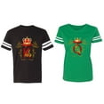 thumbnail image 1 of King Queen Gold Crown Matching Couple Cotton Jerseys (Men Black / Women Green) (Men M / Women XL), 1 of 3