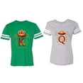 thumbnail image 1 of King Queen Gold Crown Matching Couple Cotton Jerseys (Men Green / Women Heather) (Men M / Women L), 1 of 3