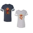 thumbnail image 1 of King Queen Gold Crown Unisex Couple Matching Cotton Jersey style T-Shirt Contrasting stripes on sleeves (Men Navy / Women Heather) (Men L / Women L), 1 of 3