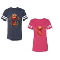 thumbnail image 1 of King Queen Gold Crown Unisex Couple Matching Cotton Jersey style T-Shirt Contrasting stripes on sleeves (Men Navy / Women Pink) (Men S / Women M), 1 of 3