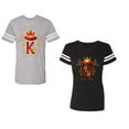thumbnail image 1 of King Queen Gold Crown Unisex Couple Matching Cotton Jersey style T-Shirt Contrasting stripes on sleeves (Men Heather / Women Black) (Men S / Women XL), 1 of 3