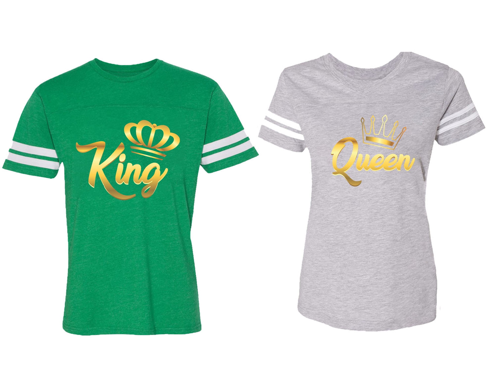 King Queen Gold Matching Couple Cotton Jerseys (Men Green / Women