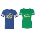thumbnail image 1 of King Queen Gold Matching Couple Cotton Jerseys (Men Royal / Women Green) (Men L / Women M), 1 of 3