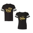 thumbnail image 1 of King Queen Gold Unisex Couple Matching Cotton Jersey style T-Shirt Contrasting stripes on sleeves (Men Black / Women Black) (Men S / Women S), 1 of 3