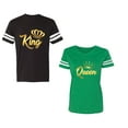 thumbnail image 1 of King Queen Gold Unisex Couple Matching Cotton Jersey style T-Shirt Contrasting stripes on sleeves (Men Black / Women Green) (Men XXL / Women M), 1 of 3