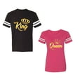 thumbnail image 1 of King Queen Gold Unisex Couple Matching Cotton Jersey style T-Shirt Contrasting stripes on sleeves (Men Black / Women Pink) (Men XXL / Women M), 1 of 3