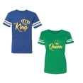 thumbnail image 1 of King Queen Gold Unisex Couple Matching Cotton Jersey style T-Shirt Contrasting stripes on sleeves (Men Royal / Women Green) (Men XXXL / Women XXL), 1 of 3