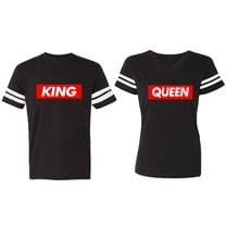 King Queen Hip Hop Matching Couple Cotton Jerseys (Men Black / Women Black) (Men S / Women S)