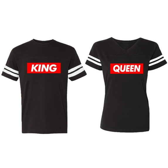 King Queen Hip Hop Matching Couple Cotton Jerseys (Men Black / Women Black) (Men S / Women S)