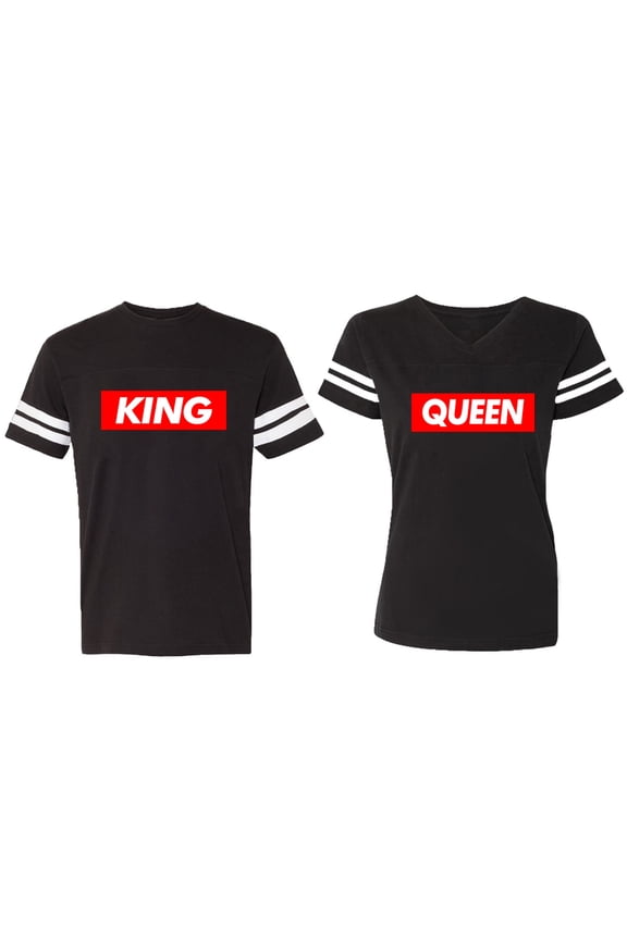 King Queen Hip Hop Matching Couple Cotton Jerseys (Men Black / Women Black) (Men S / Women S)