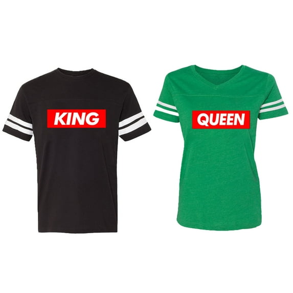 King Queen Hip Hop Matching Couple Cotton Jerseys (Men Black / Women Green) (Men XXL / Women XXL)